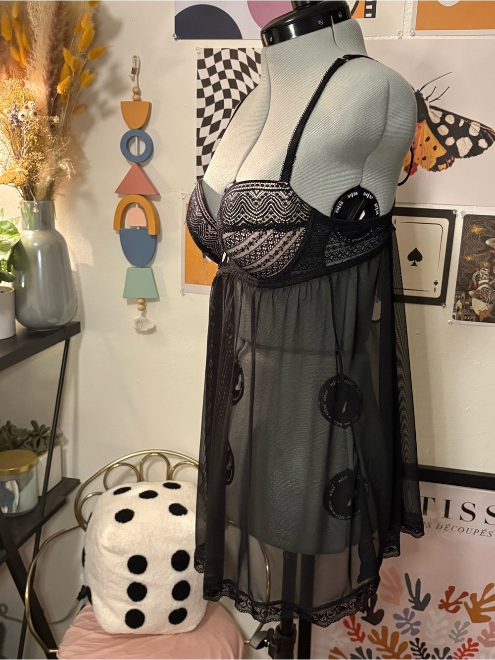 Daisy Fuentes Black Lace Babydoll – Size M - Picture 5 of 7